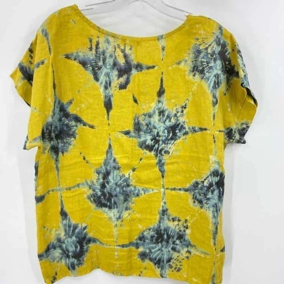 Bellambia Size Small Linen Boxy Fit Blouse Top Italy Made Yellow Blue Boho - Picture 5 of 7